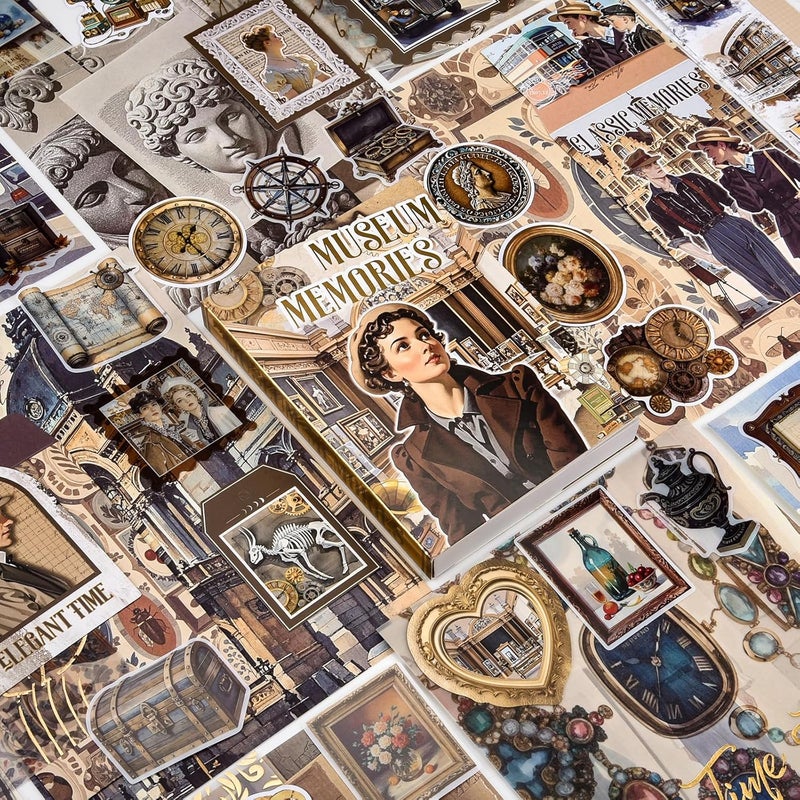 OFFIGIFT Scrapbooking Supplies Kit: Vintage Aesthetic Scrapbook Kit, Junk Journal Supplies with Scrapbook Stickers Paper, Journaling Supplies, Birthday Craft Gift for Adult, Museum Memories - Image 3